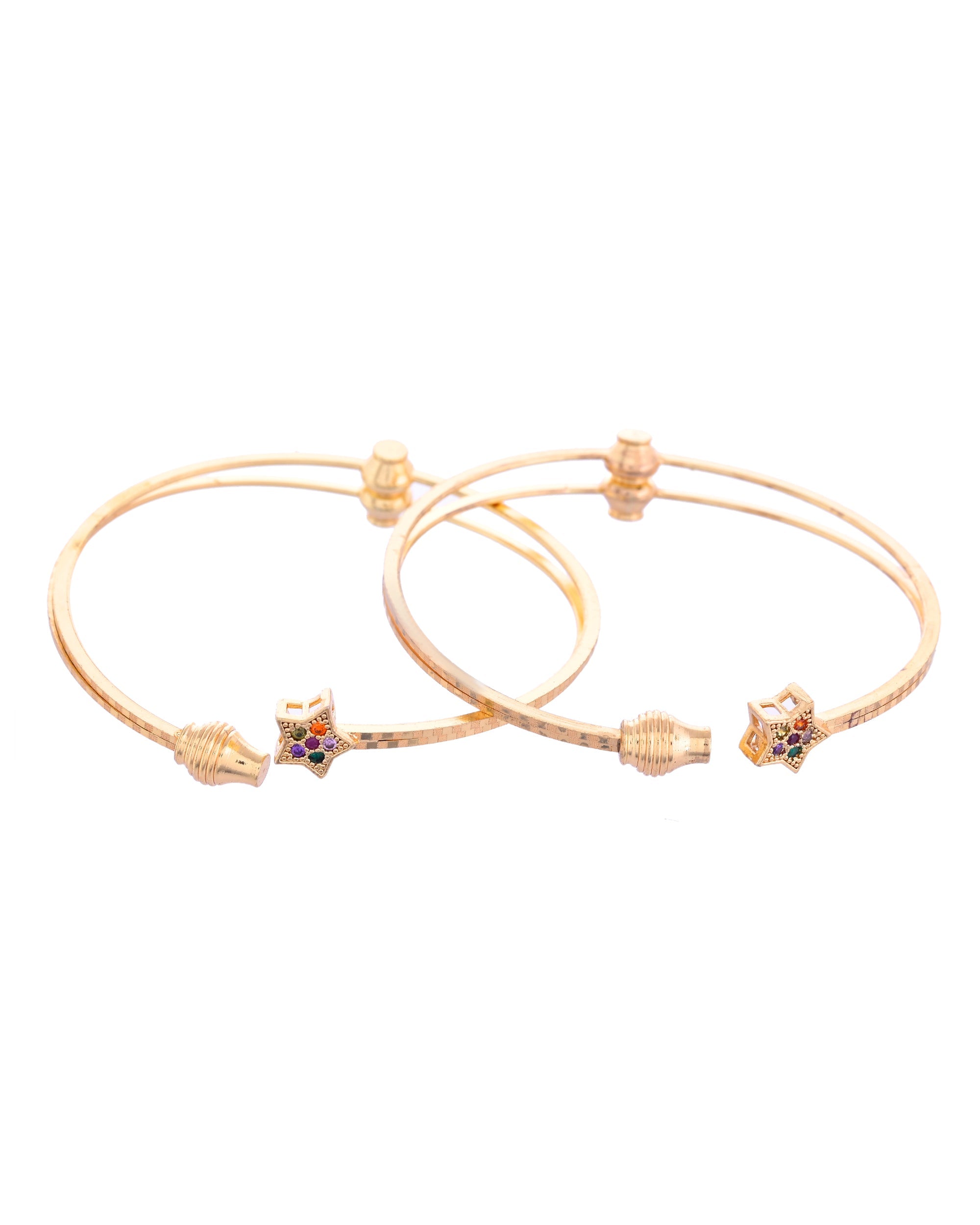 VOJ Set of 2 Gold-Polished Multi Colour Stone Studded Star Shaped Bangles - Distacart
