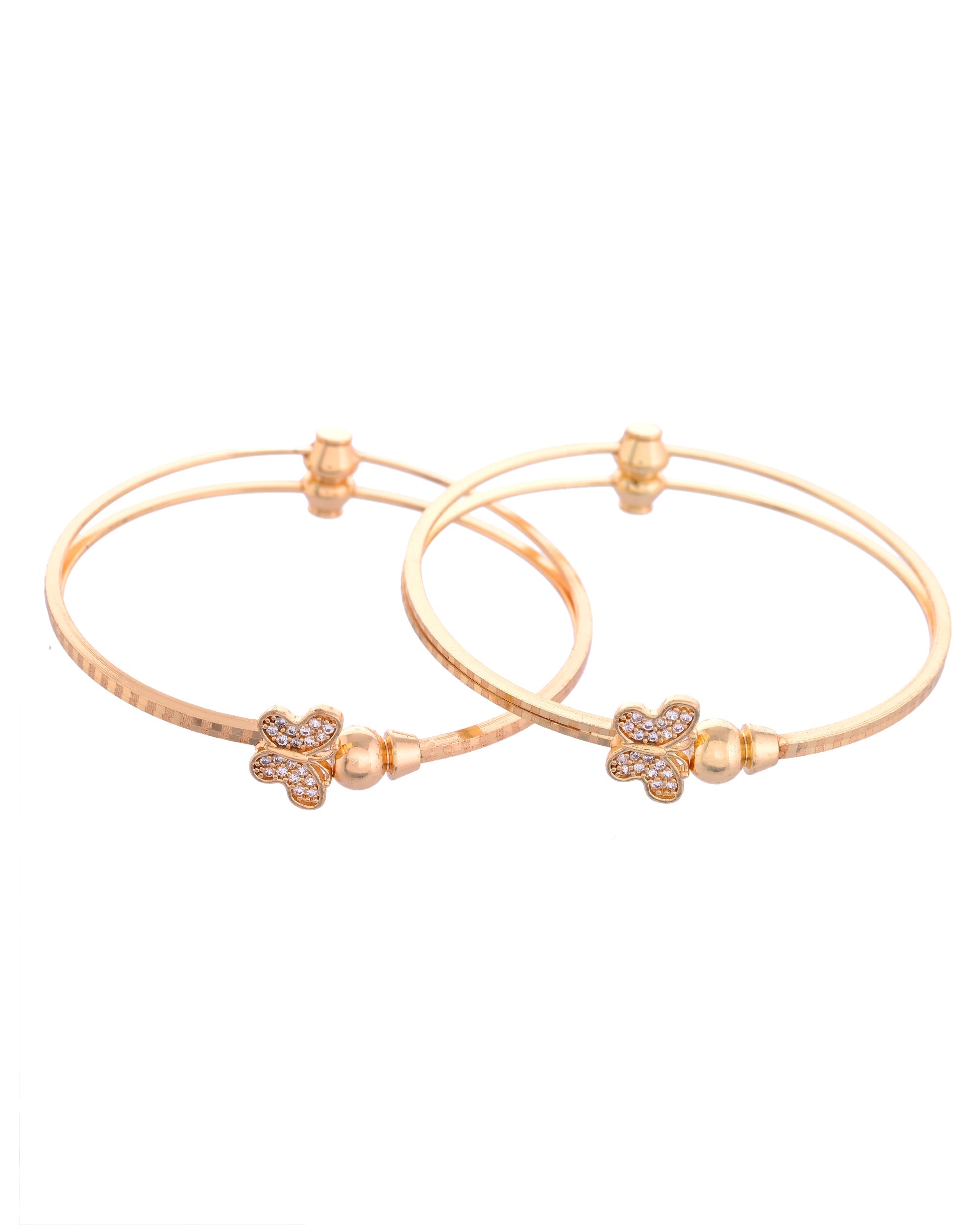 VOJ Set of 2 Gold-Polished AD Stones Butterfly Shaped Bangles - Distacart