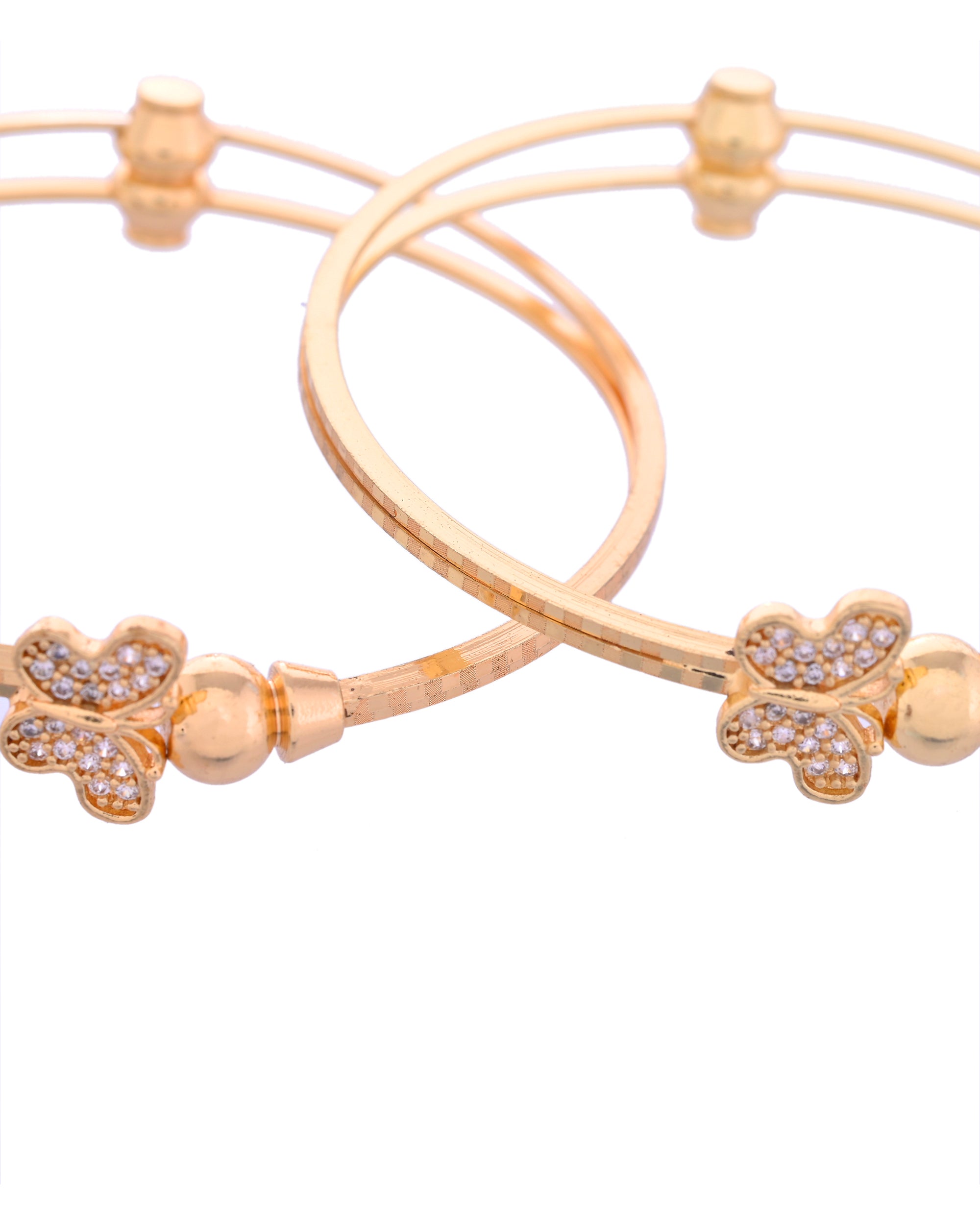 VOJ Set of 2 Gold-Polished AD Stones Butterfly Shaped Bangles - Distacart