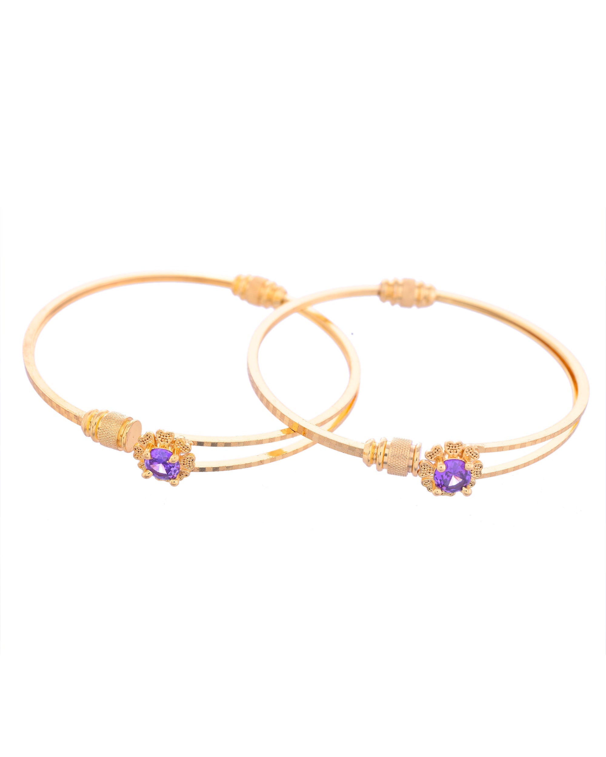 VOJ Set of 2 Gold-Polished Purple Stone Studded Bangles - Distacart