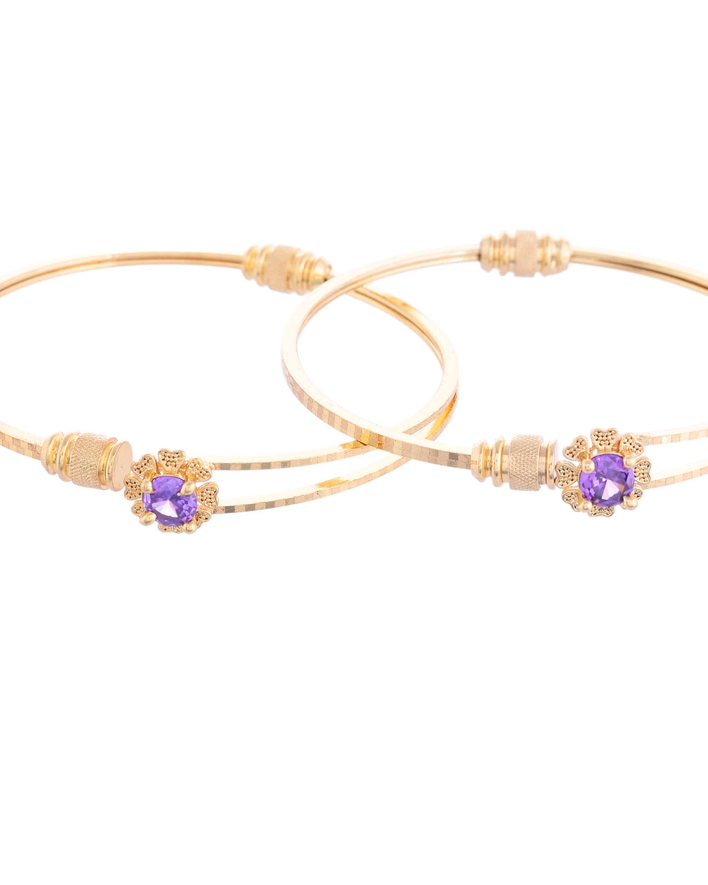 VOJ Set of 2 Gold-Polished Purple Stone Studded Bangles - Distacart
