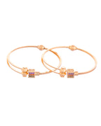 VOJ Set of 2 Gold-Polished Mutli Colour Stones Studded Square Shaped Bangles - Distacart