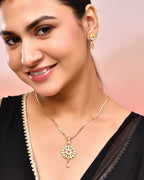 VOJ Gold-Polished Floral Shaped AD Stone Studded Chain Set