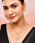 VOJ Gold-Polished Floral Shaped AD Stone Studded Chain Set