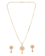VOJ Gold-Polished Floral Shaped AD Stone Studded Chain Set