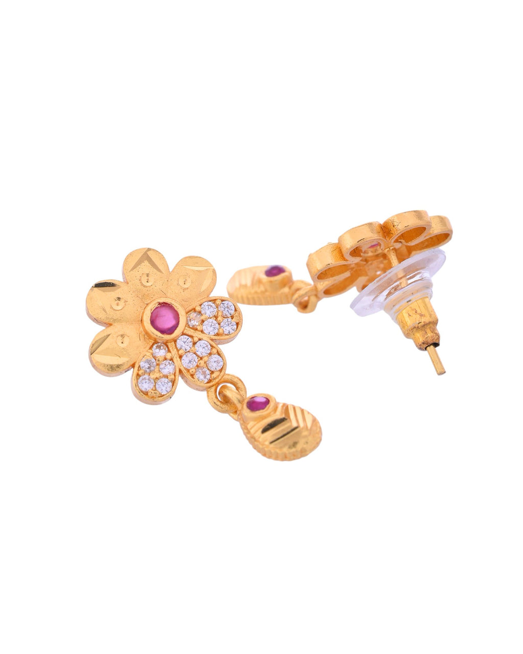 VOJ Gold-Polished Floral Shaped AD Stone Studded Chain Set