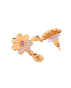 VOJ Gold-Polished Floral Shaped AD Stone Studded Chain Set