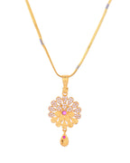 VOJ Gold-Polished Floral Shaped AD Stone Studded Chain Set