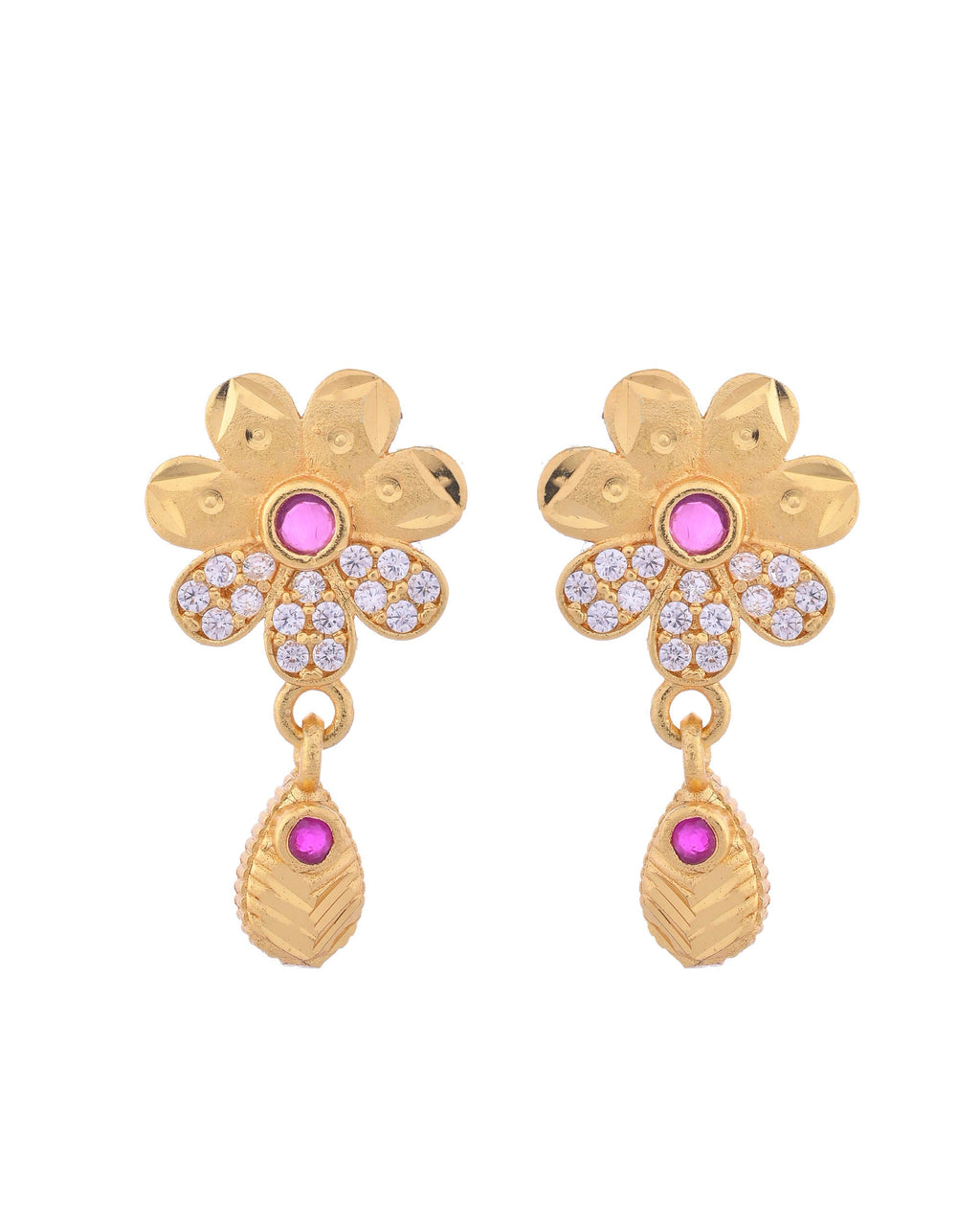 VOJ Gold-Polished Floral Shaped AD Stone Studded Chain Set