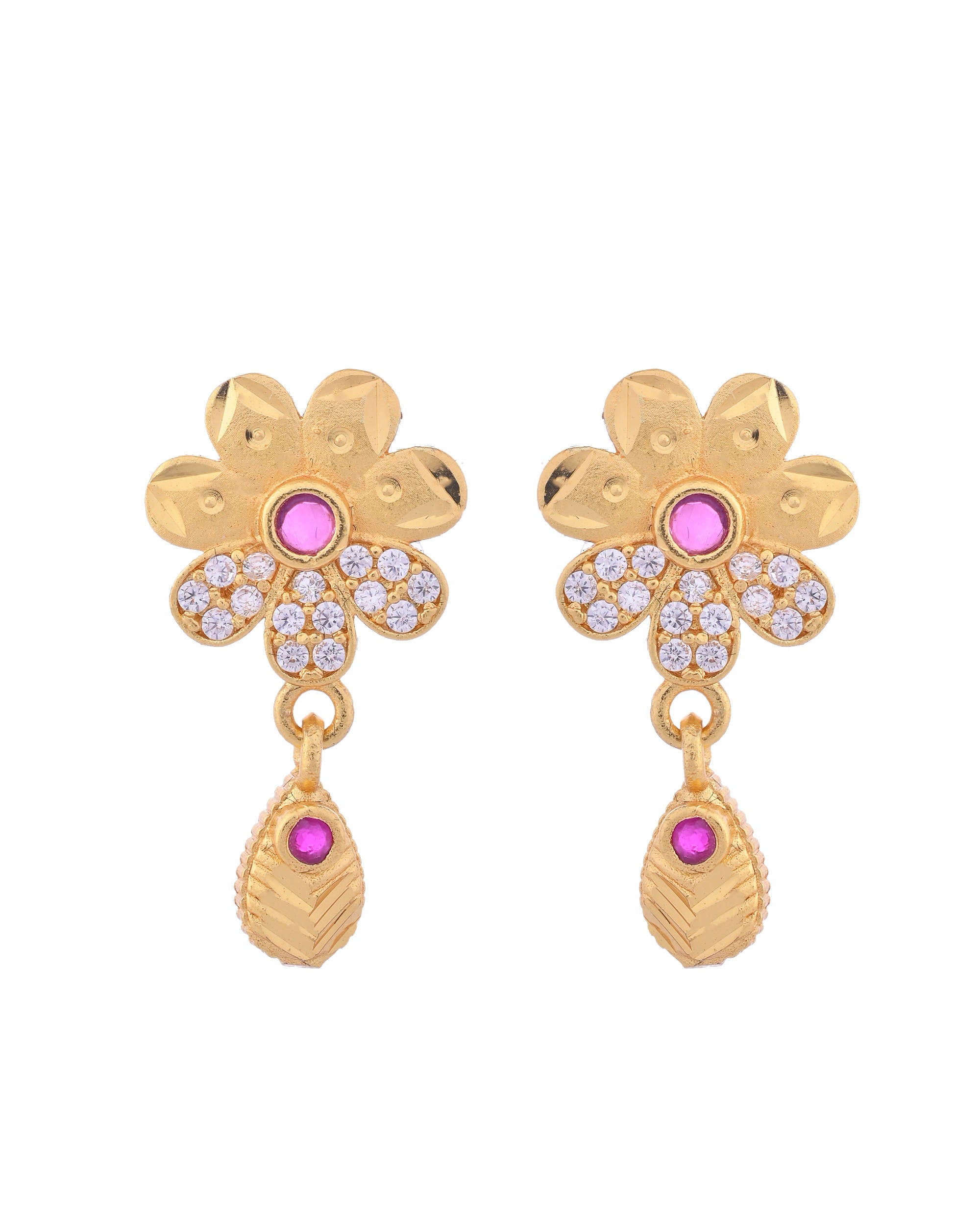 VOJ Gold-Polished Floral Shaped AD Stone Studded Chain Set