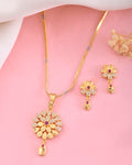 VOJ Gold-Polished Floral Shaped AD Stone Studded Chain Set