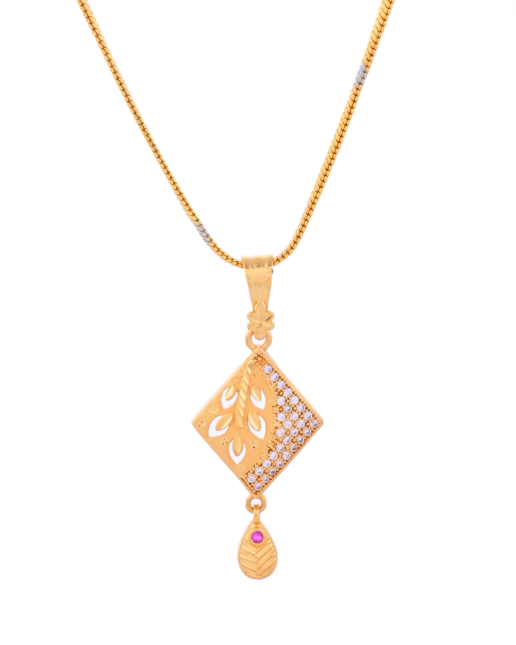VOJ Gold-Polished Geomatrical AD Stone Studded Chain Set