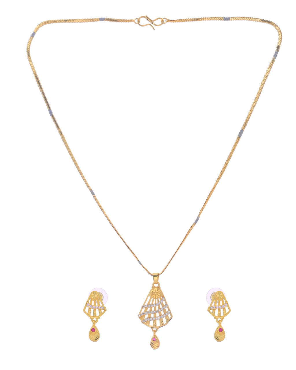 VOJ Gold-Polished Designer Shaped AD Stone Studded Chain Set
