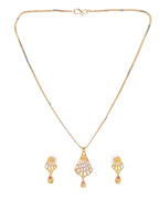 VOJ Gold-Polished Designer Shaped AD Stone Studded Chain Set