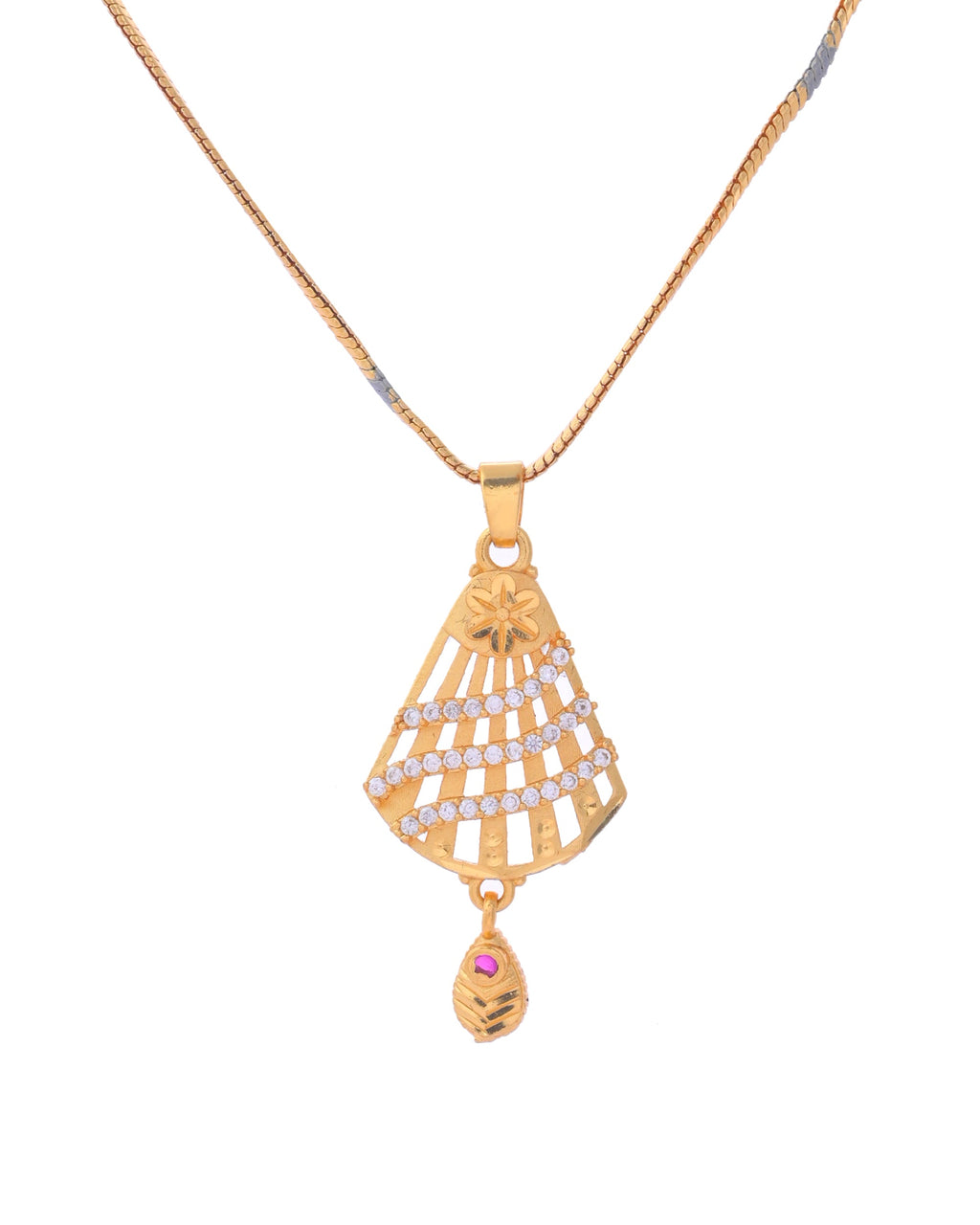VOJ Gold-Polished Designer Shaped AD Stone Studded Chain Set
