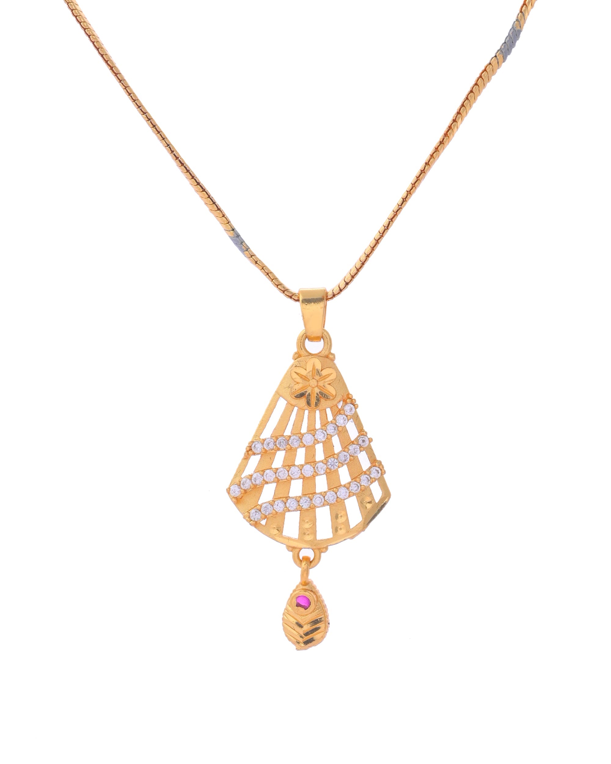 VOJ Gold-Polished Designer Shaped AD Stone Studded Chain Set