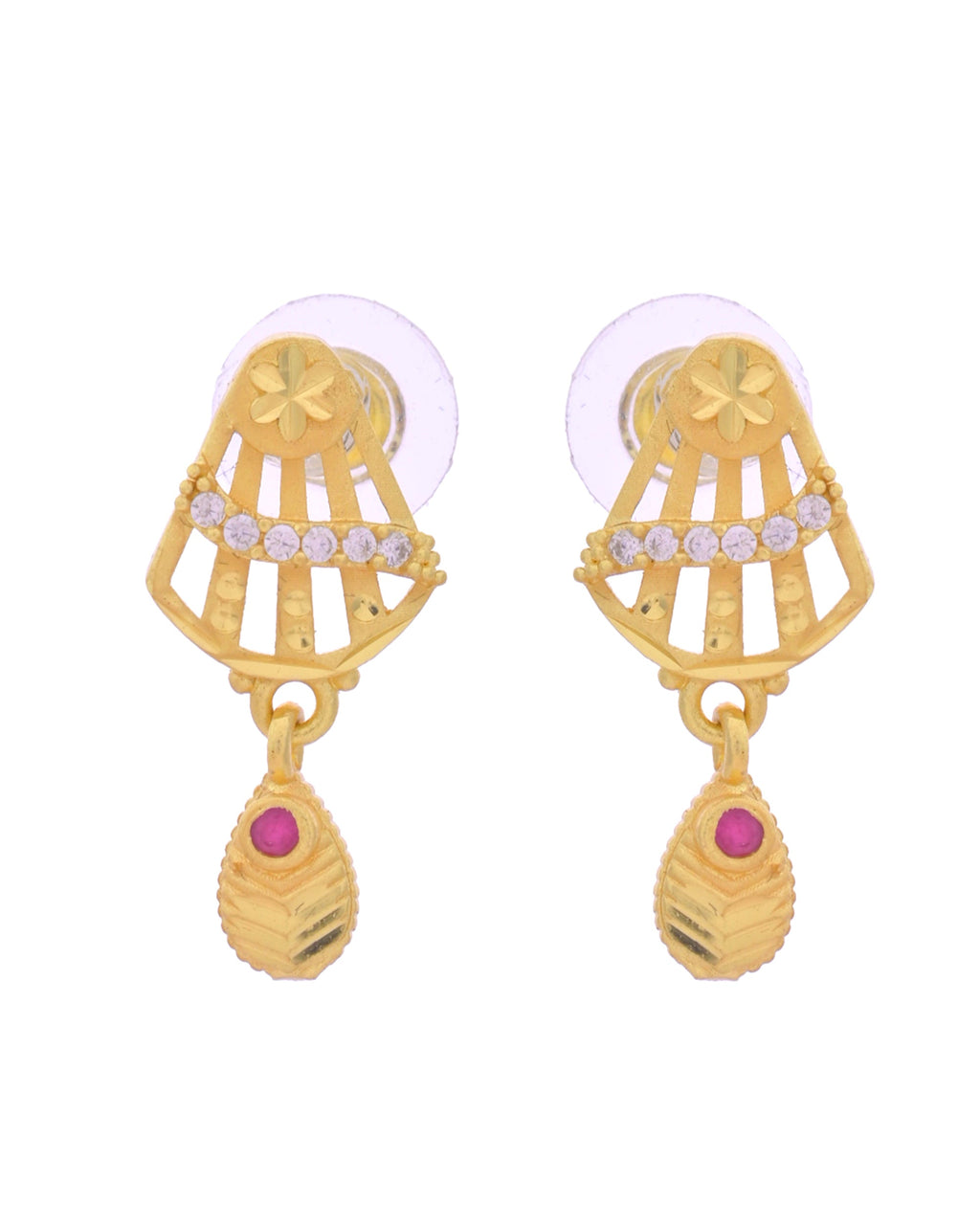 VOJ Gold-Polished Designer Shaped AD Stone Studded Chain Set