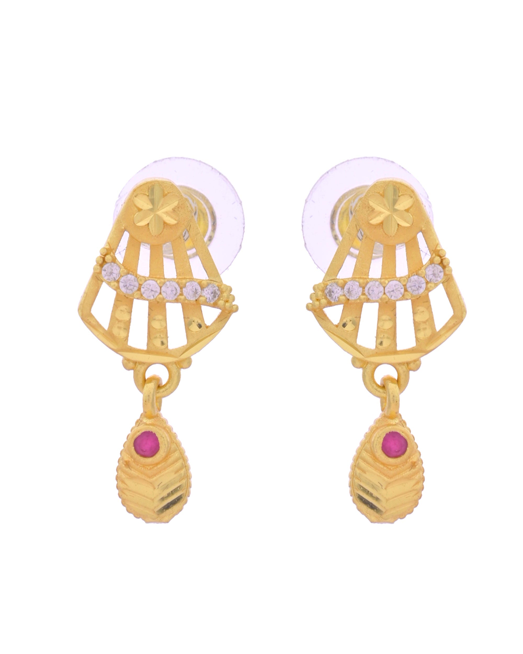VOJ Gold-Polished Designer Shaped AD Stone Studded Chain Set