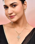 VOJ Gold-Polished Square Shaped AD Stone Studded Chain Set