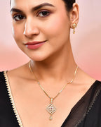 VOJ Gold-Polished Square Shaped AD Stone Studded Chain Set
