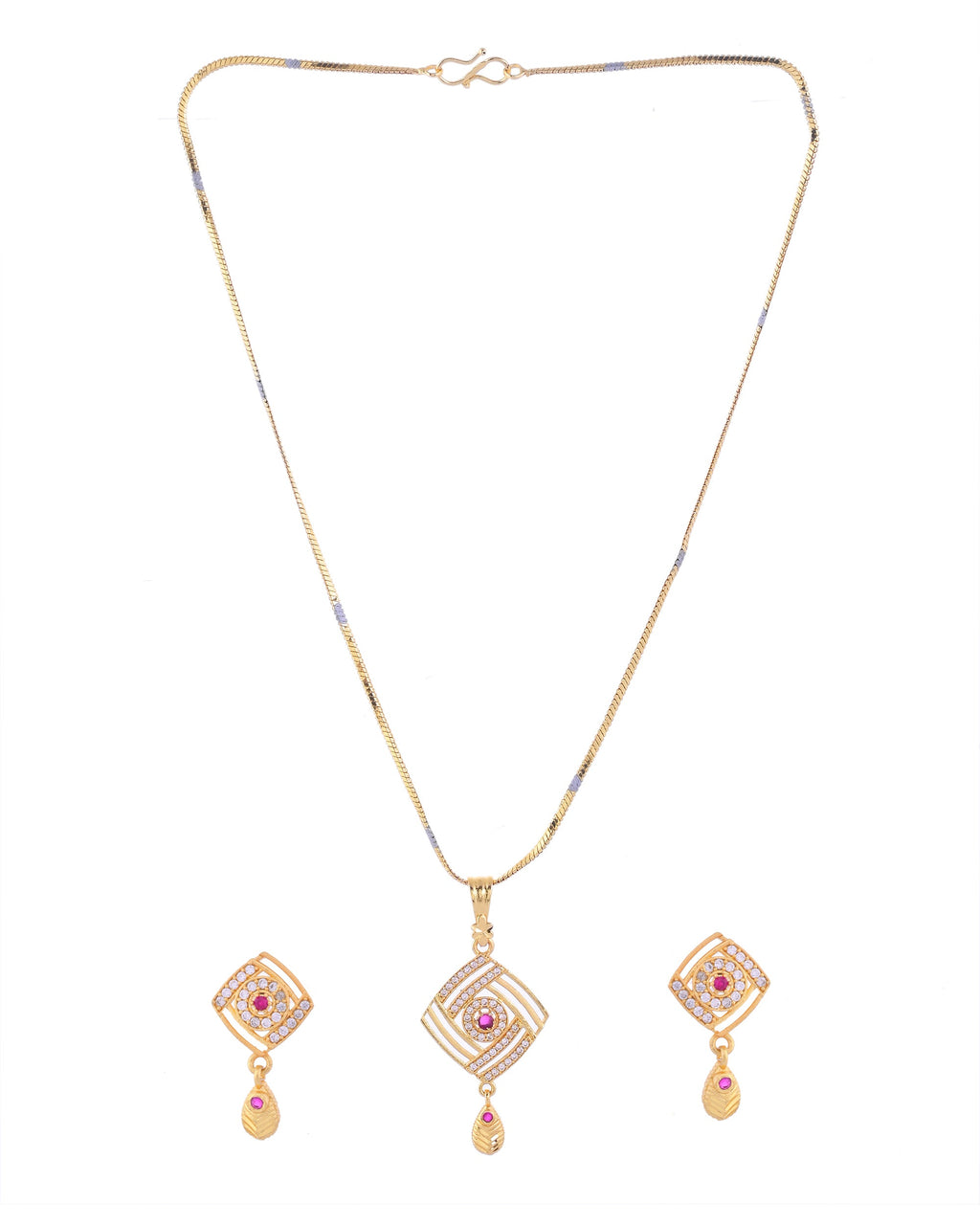 VOJ Gold-Polished Square Shaped AD Stone Studded Chain Set