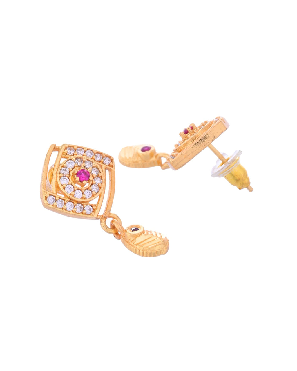 VOJ Gold-Polished Square Shaped AD Stone Studded Chain Set