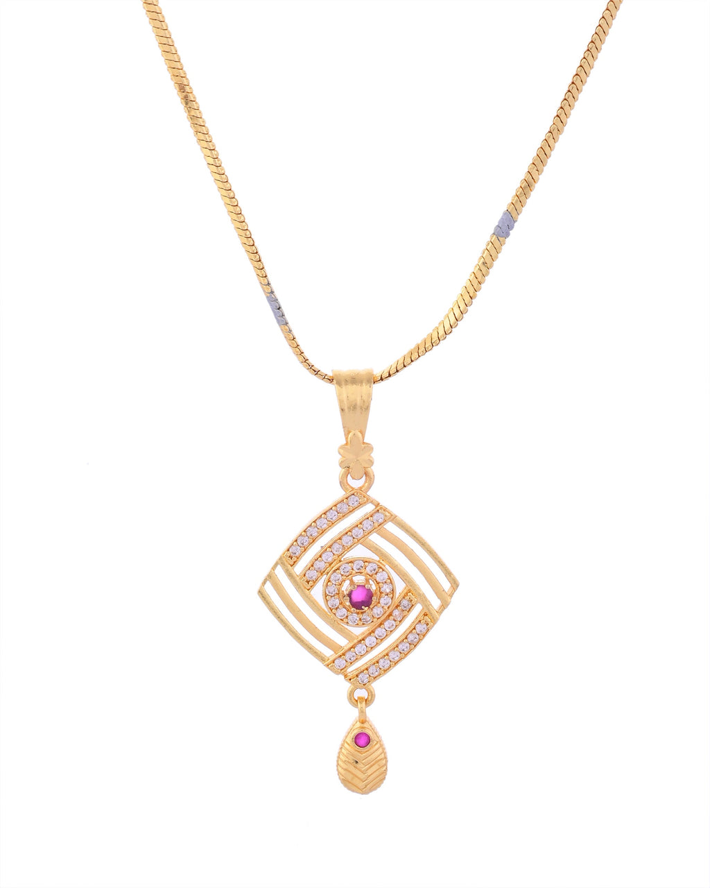 VOJ Gold-Polished Square Shaped AD Stone Studded Chain Set