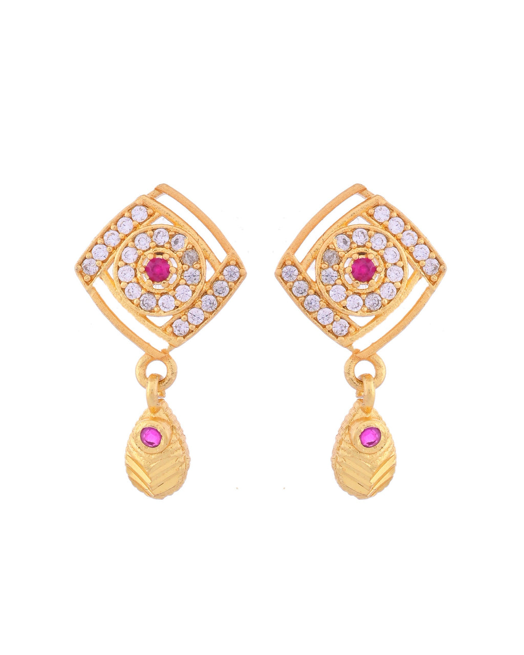 VOJ Gold-Polished Square Shaped AD Stone Studded Chain Set