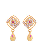 VOJ Gold-Polished Square Shaped AD Stone Studded Chain Set