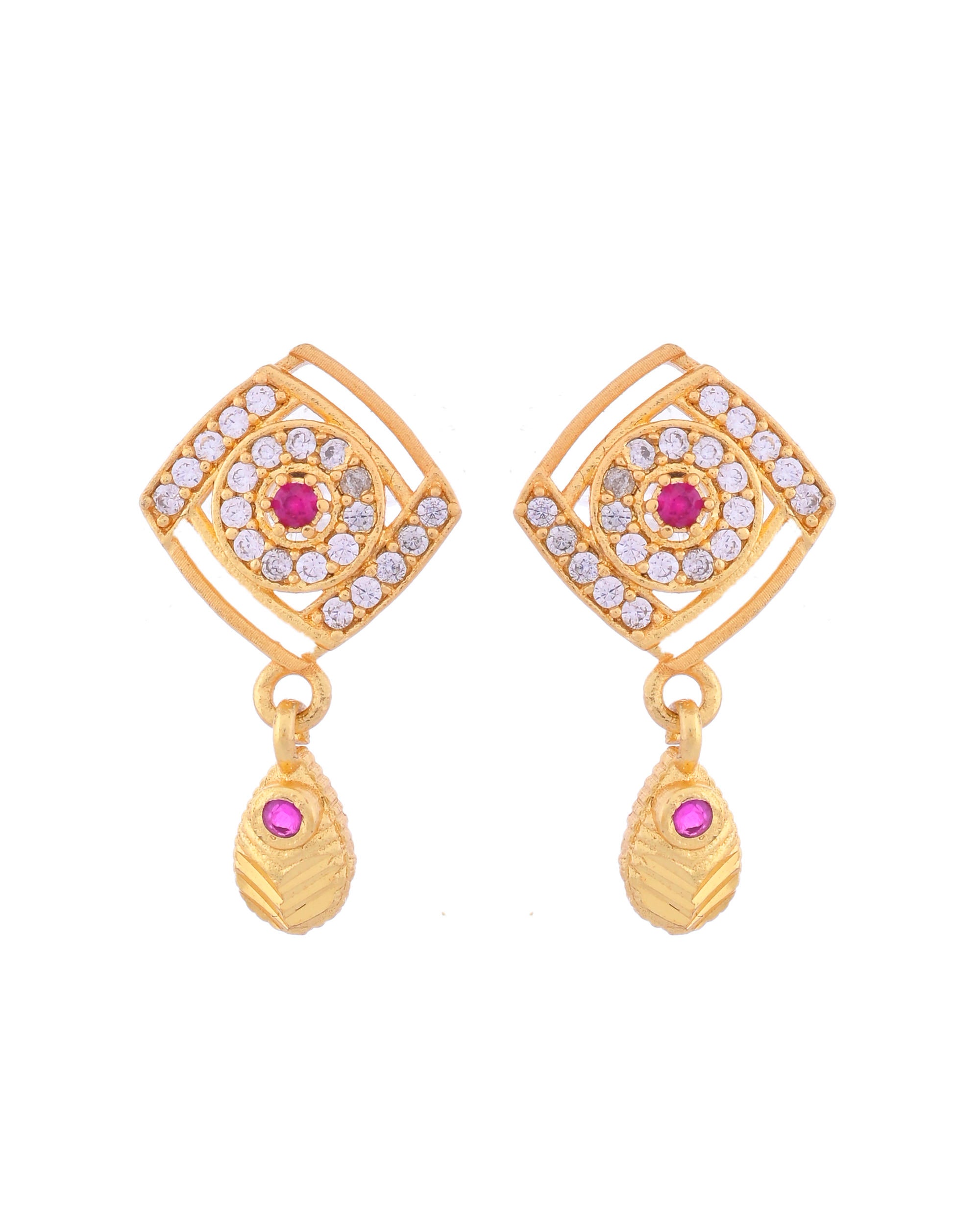 VOJ Gold-Polished Square Shaped AD Stone Studded Chain Set