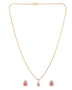 VOJ Gold-Polished Tear Drop Shaped Ruby Red Stone Studded Chain Set