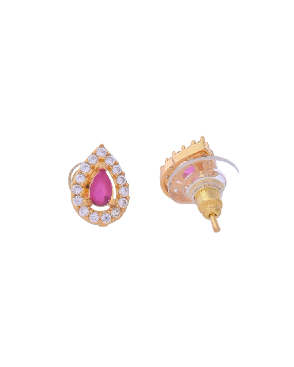 VOJ Gold-Polished Tear Drop Shaped Ruby Red Stone Studded Chain Set