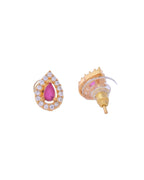 VOJ Gold-Polished Tear Drop Shaped Ruby Red Stone Studded Chain Set