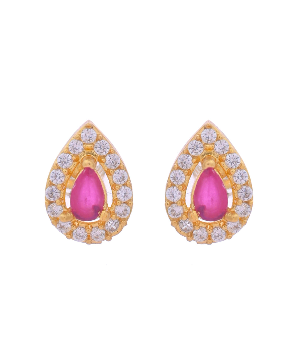VOJ Gold-Polished Tear Drop Shaped Ruby Red Stone Studded Chain Set