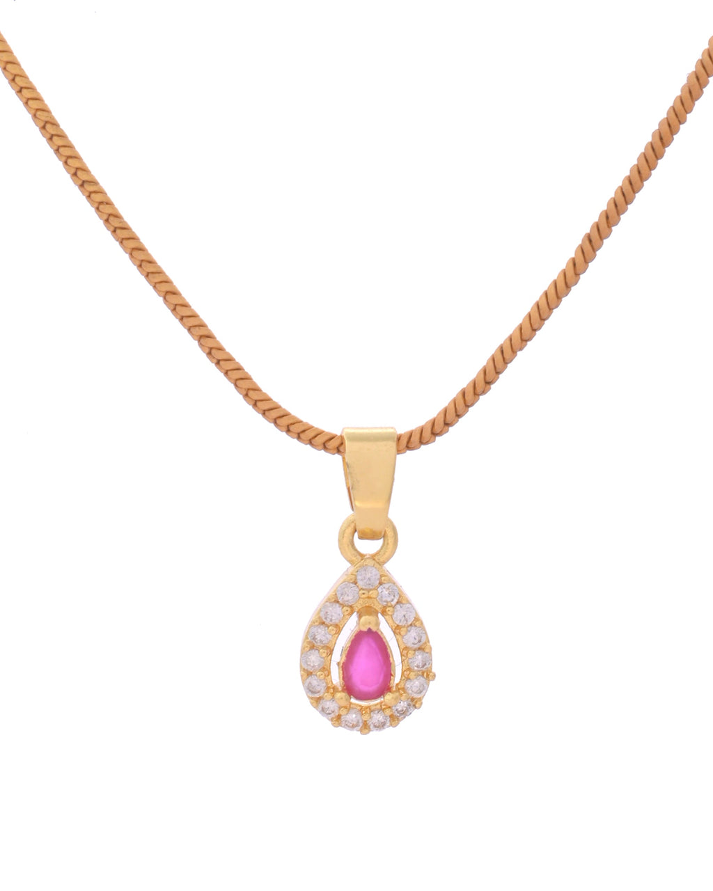 VOJ Gold-Polished Tear Drop Shaped Ruby Red Stone Studded Chain Set