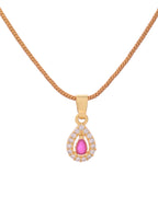 VOJ Gold-Polished Tear Drop Shaped Ruby Red Stone Studded Chain Set