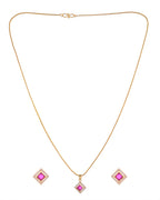 VOJ Gold-Polished Square Shaped Ruby Red Stone Studded Chain Set