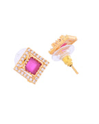 VOJ Gold-Polished Square Shaped Ruby Red Stone Studded Chain Set