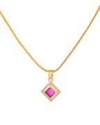 VOJ Gold-Polished Square Shaped Ruby Red Stone Studded Chain Set
