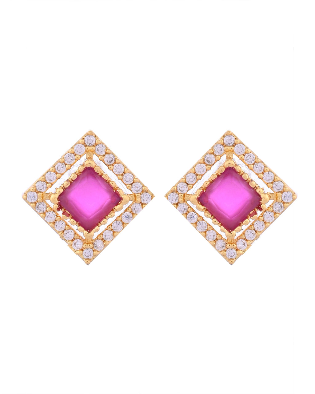 VOJ Gold-Polished Square Shaped Ruby Red Stone Studded Chain Set