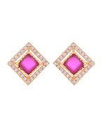 VOJ Gold-Polished Square Shaped Ruby Red Stone Studded Chain Set