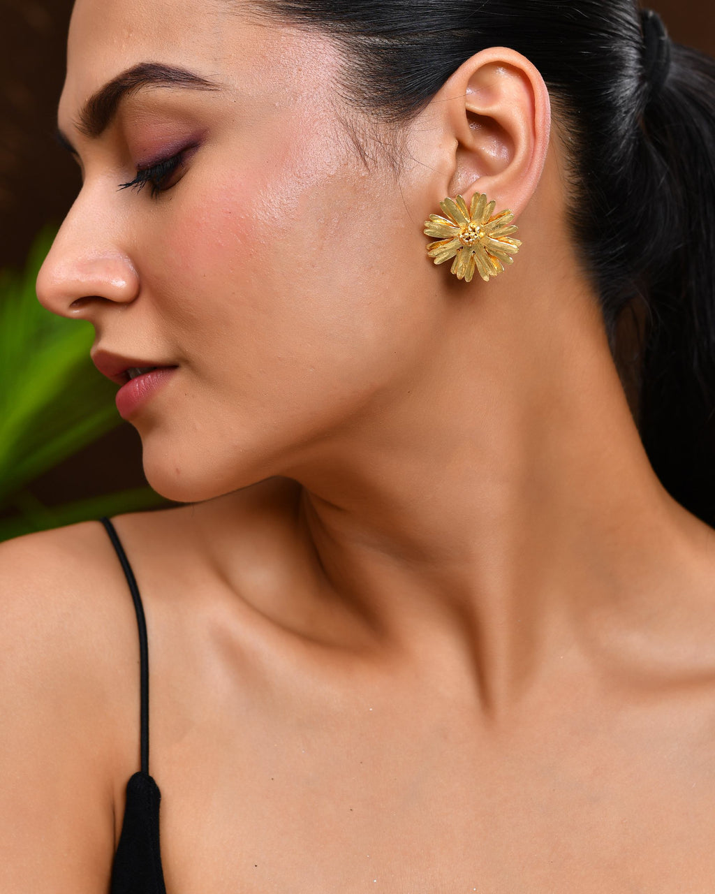 VOJ Gold Polished Anti Tarnish Elegent Floral Shaped Stud Earrings - Distacart