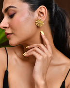 VOJ Gold Polished Anti Tarnish Elegent Floral Shaped Stud Earrings - Distacart