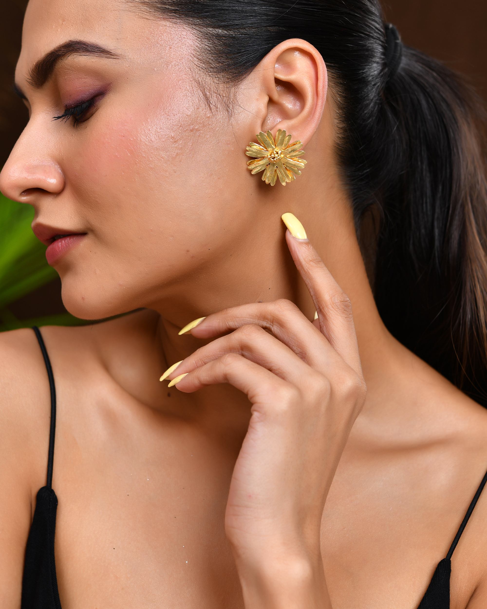 VOJ Gold Polished Anti Tarnish Elegent Floral Shaped Stud Earrings - Distacart