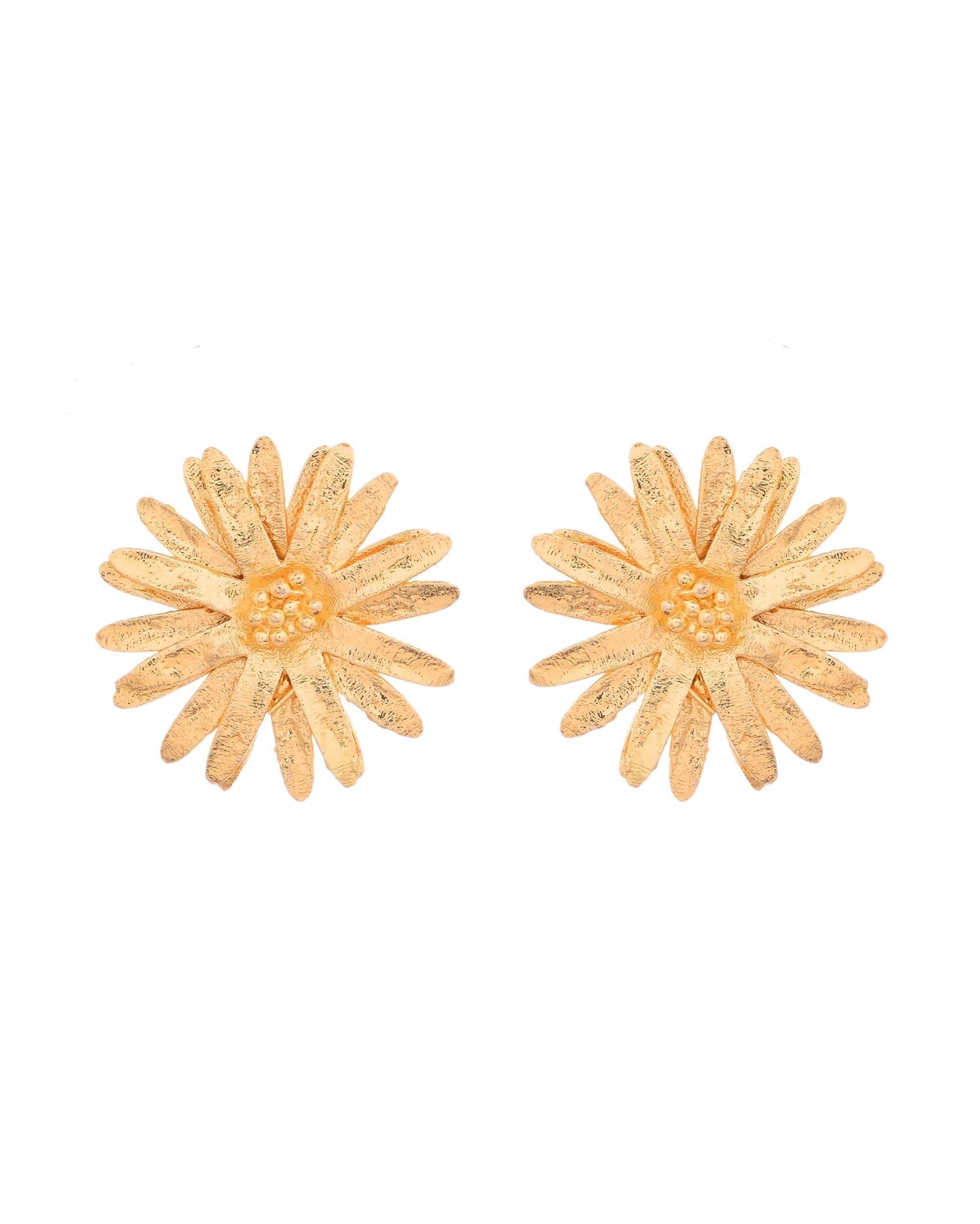 VOJ Gold Polished Anti Tarnish Elegent Floral Shaped Stud Earrings - Distacart