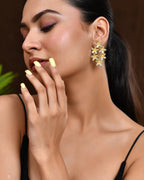 VOJ Gold Polished Floral Designer Earrings - Distacart