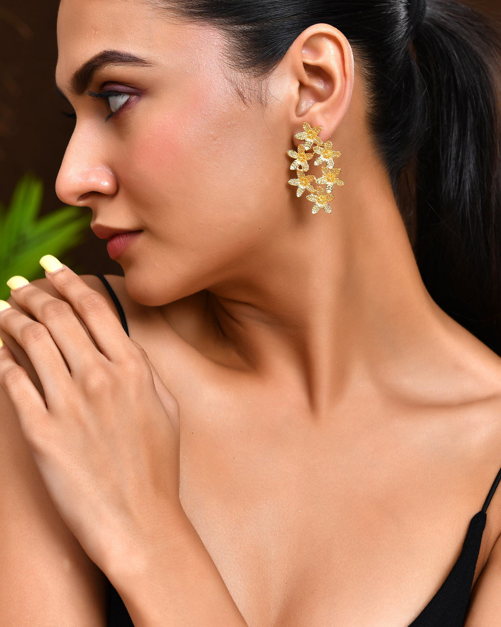 VOJ Gold Polished Floral Designer Earrings - Distacart