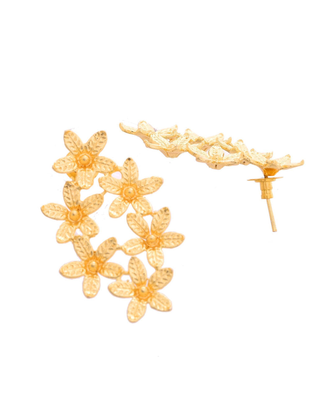 VOJ Gold Polished Floral Designer Earrings - Distacart
