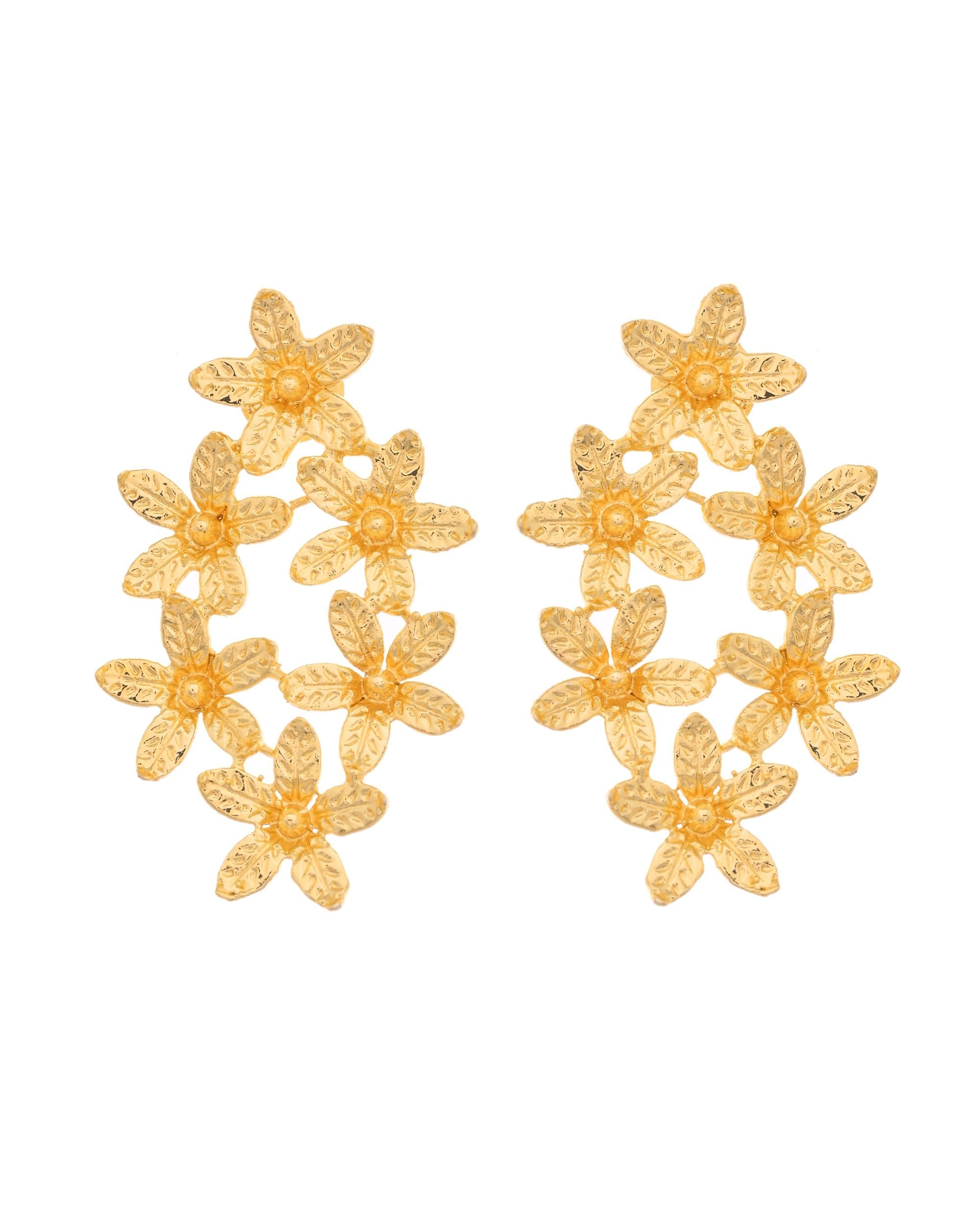 VOJ Gold Polished Floral Designer Earrings - Distacart