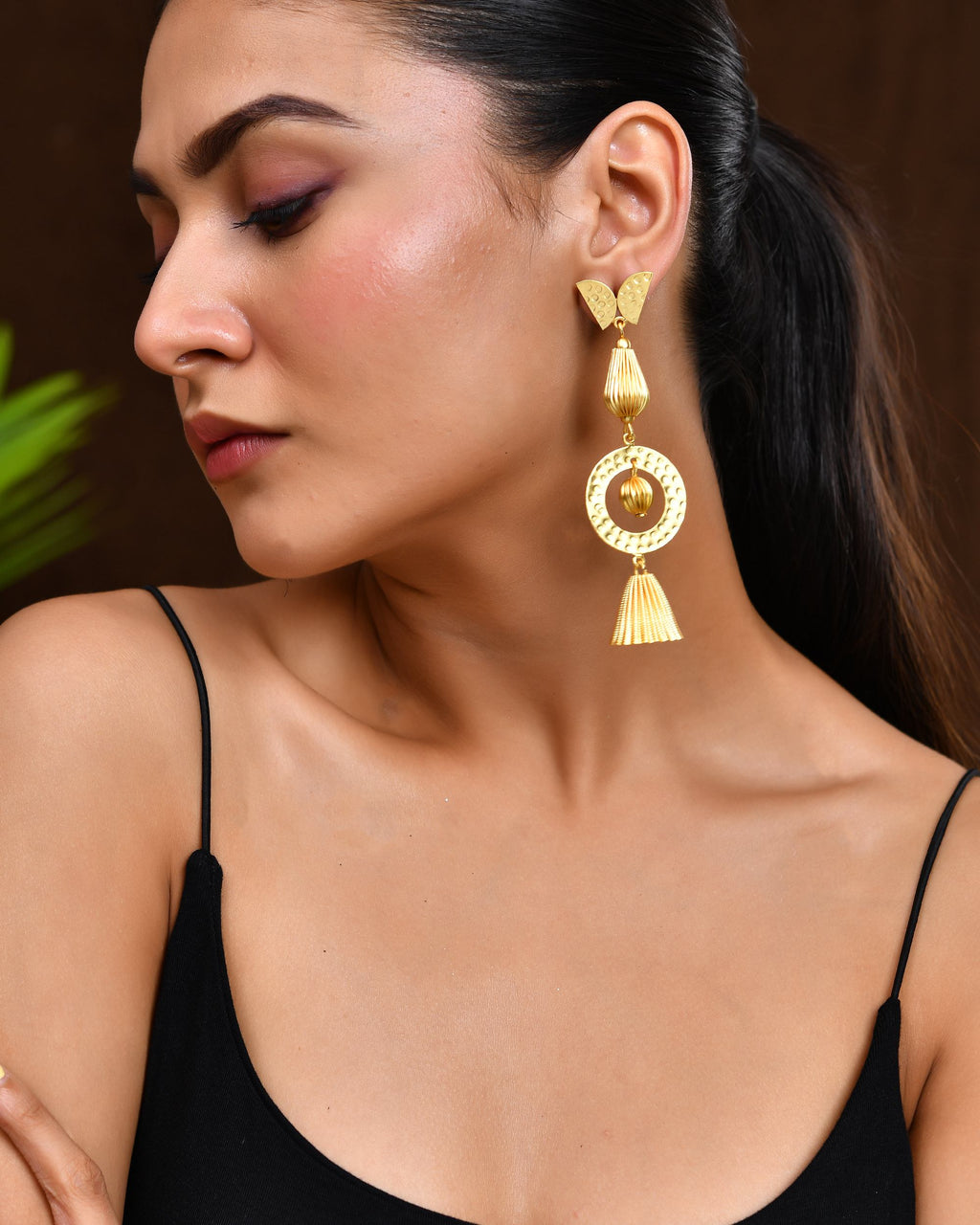 VOJ Gold Polished Designer Anti Tarnish Big Drop Earrings - Distacart